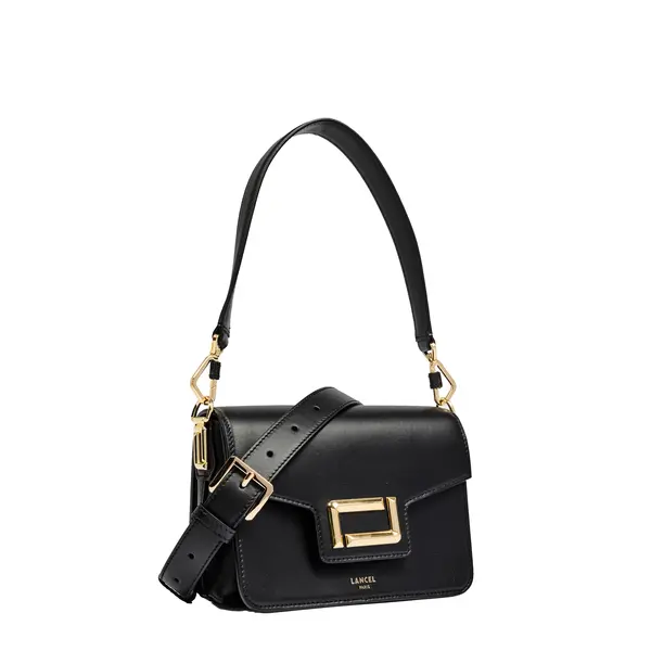 Black Small Smooth Cowhide Leather Flap Shoulder Bag 2 Image