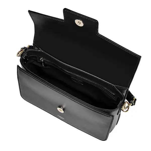 Black Medium Smooth Cowhide Leather Flap Shoulder Bag 2 Image