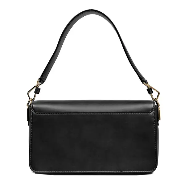 Black Medium Smooth Cowhide Leather Flap Shoulder Bag 3 Image