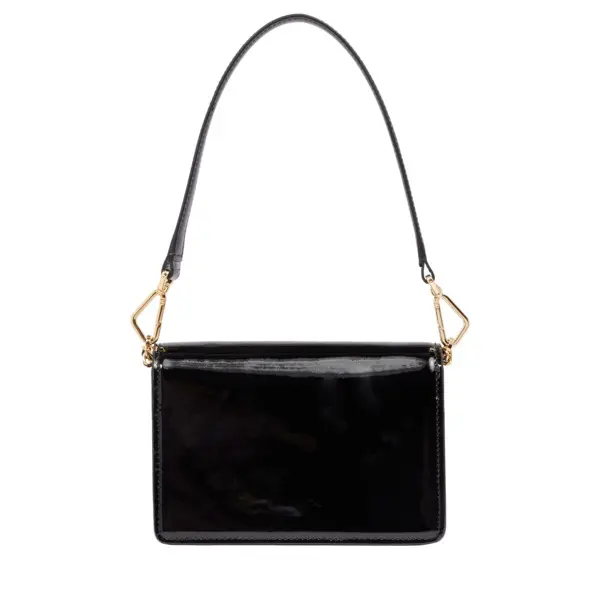Black Patent Leather Flap Shoulder Bag with Chain 1 Image
