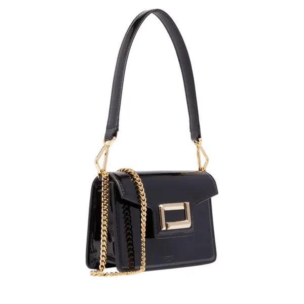 Black Patent Leather Flap Shoulder Bag with Chain 2 Image