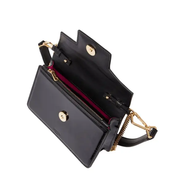 Black Patent Leather Flap Shoulder Bag with Chain 3 Image