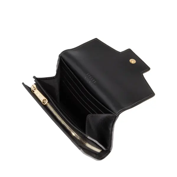 Black Smooth Leather Rectangular Flap Compact Wallet 2 Image