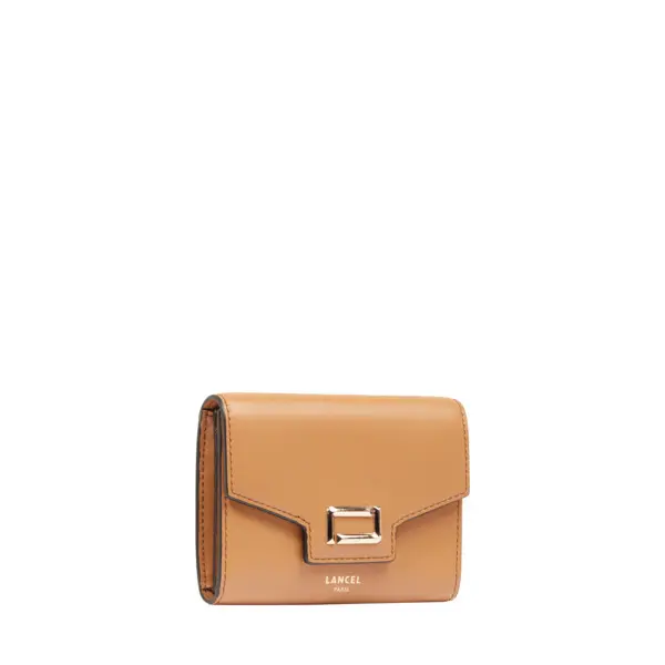 Camel Smooth Leather Rectangular Flap Compact Wallet 1 Image