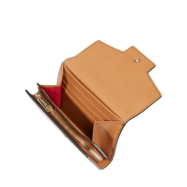 Camel Smooth Leather Rectangular Flap Compact Wallet 3 Image