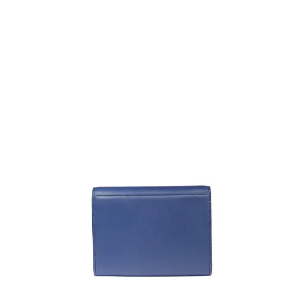 Blue Smooth Leather Rectangular Flap Compact Wallet 1 Image