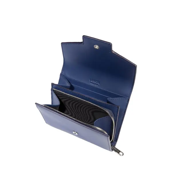 Blue Smooth Leather Rectangular Flap Compact Wallet 2 Image