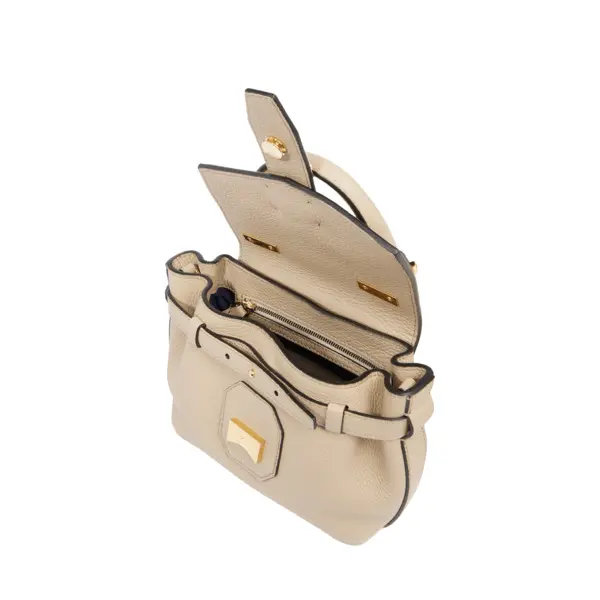 Beige Grained Leather Mini Handbag 2 Image