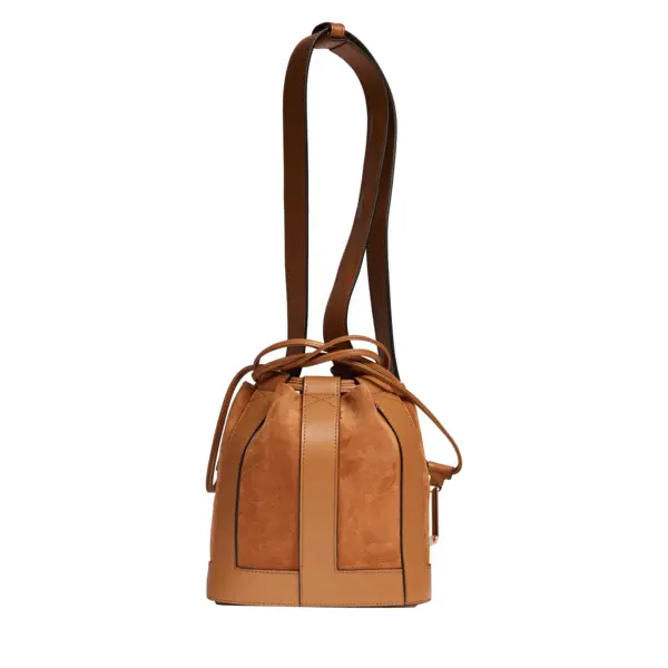 Camel Cowhide Leather Bucket Bag 2 Image