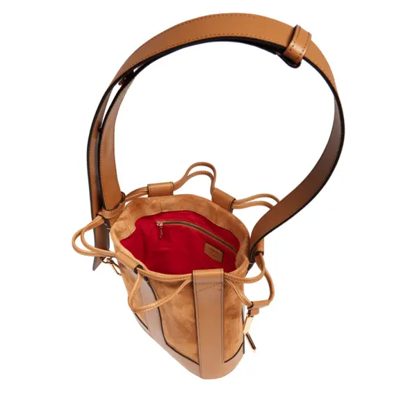 Camel Cowhide Leather Bucket Bag 3 Image