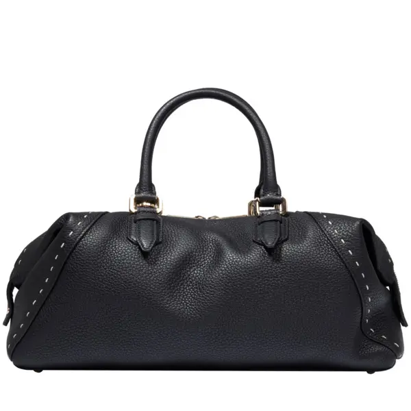 Black Cowhide Leather Zip Boston Bag 1 Image