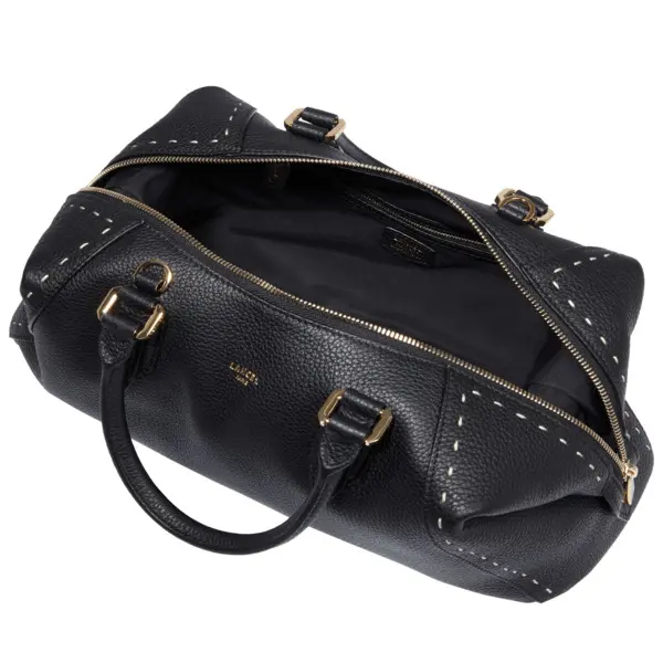 Black Cowhide Leather Zip Boston Bag 2 Image
