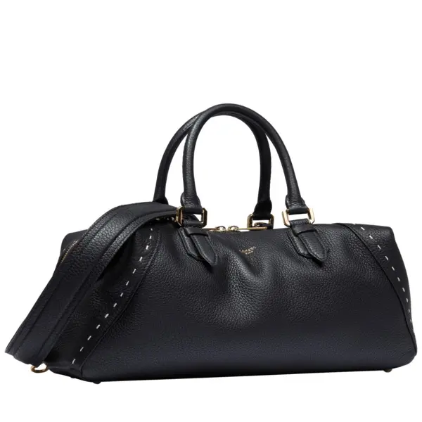 Black Cowhide Leather Zip Boston Bag 3 Image
