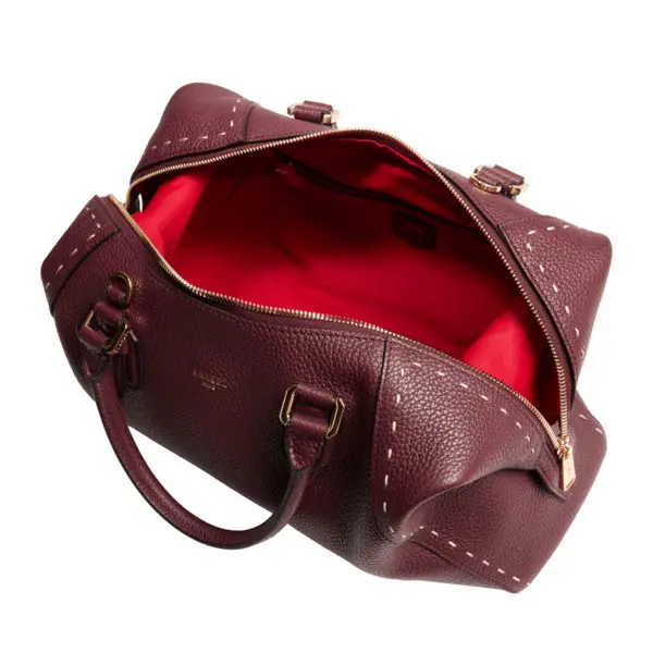 Cassis Cowhide Leather Zip Boston Bag 2 Image