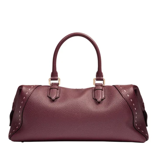 Cassis Cowhide Leather Zip Boston Bag 3 Image