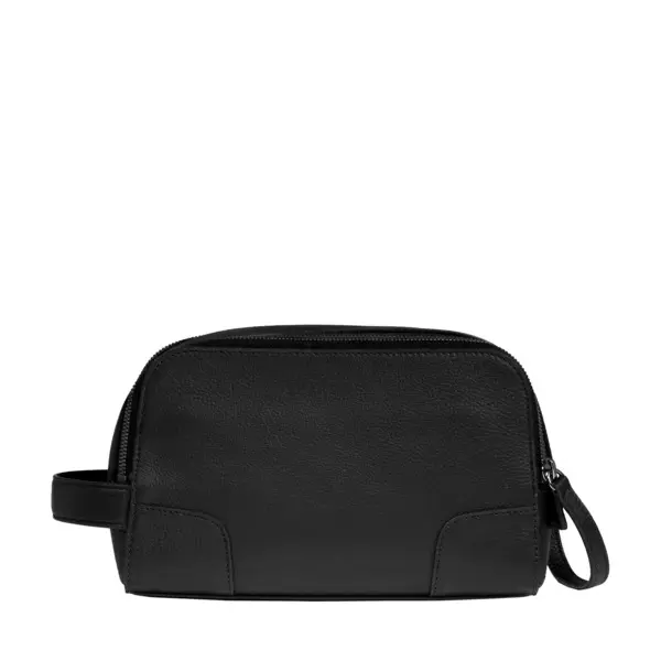 Black Leather Toilet Pouch Bag 1 Image