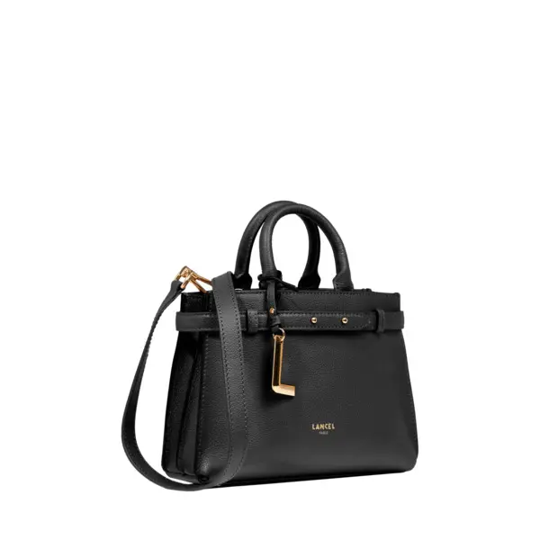 Black Mini Grained Leather Tote Bag 3 Image