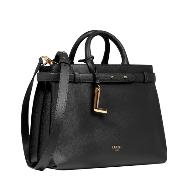 Black Medium Grained Leather Tote Bag 3 Image
