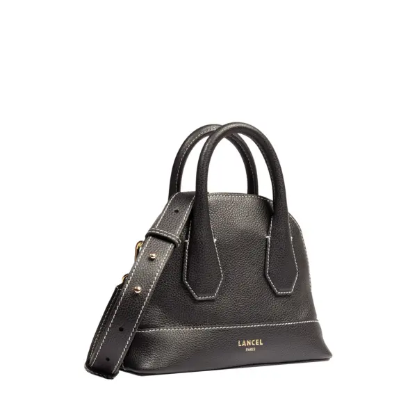 Black Small Grained Leather Dome Top-Handle Bag 2 Image