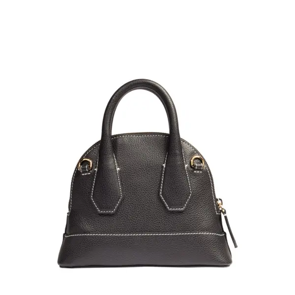 Black Small Grained Leather Dome Top-Handle Bag 3 Image