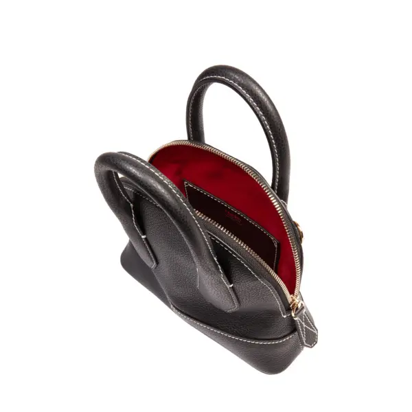 Black Small Grained Leather Dome Top-Handle Bag 4 Image