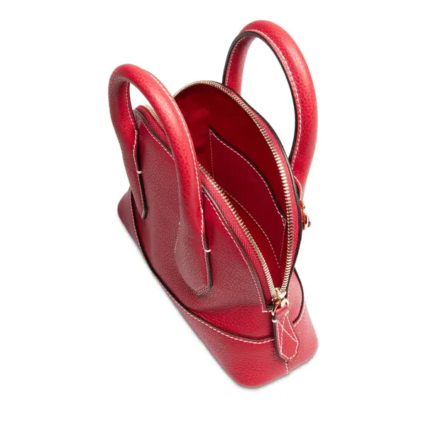 Red Small Grained Leather Dome Top-Handle Bag 3 Image