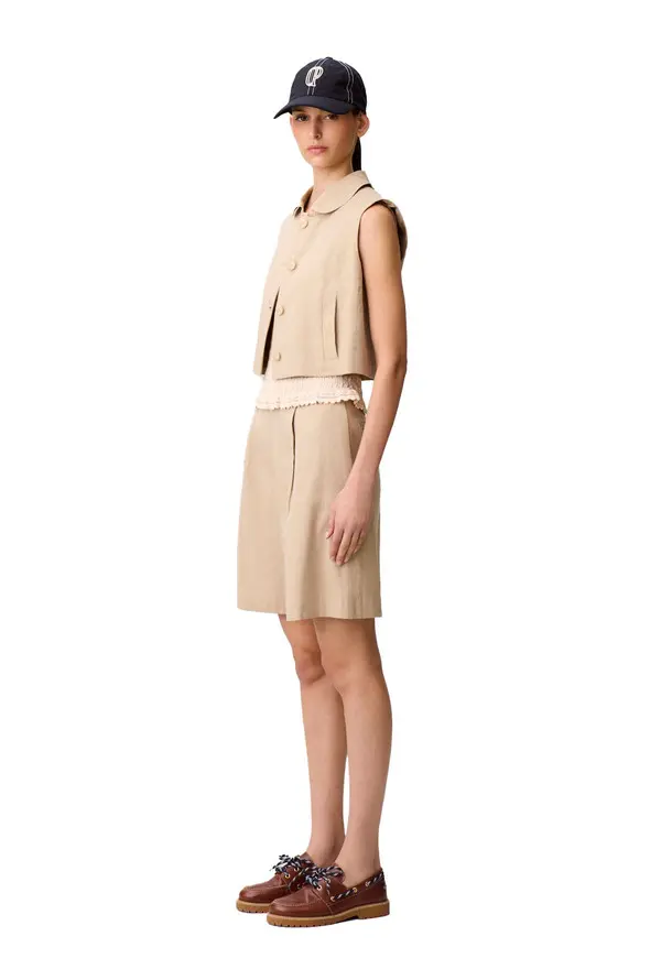 Short Tailored Sleeveless Linen Jacket 2 Image