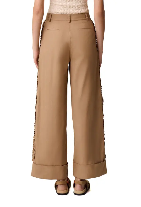 Relaxed Wide-Leg Trousers with Gathered Ruffles 1 Image