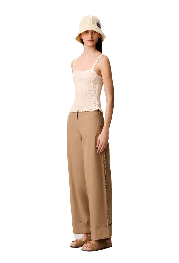 Relaxed Wide-Leg Trousers with Gathered Ruffles 2 Image