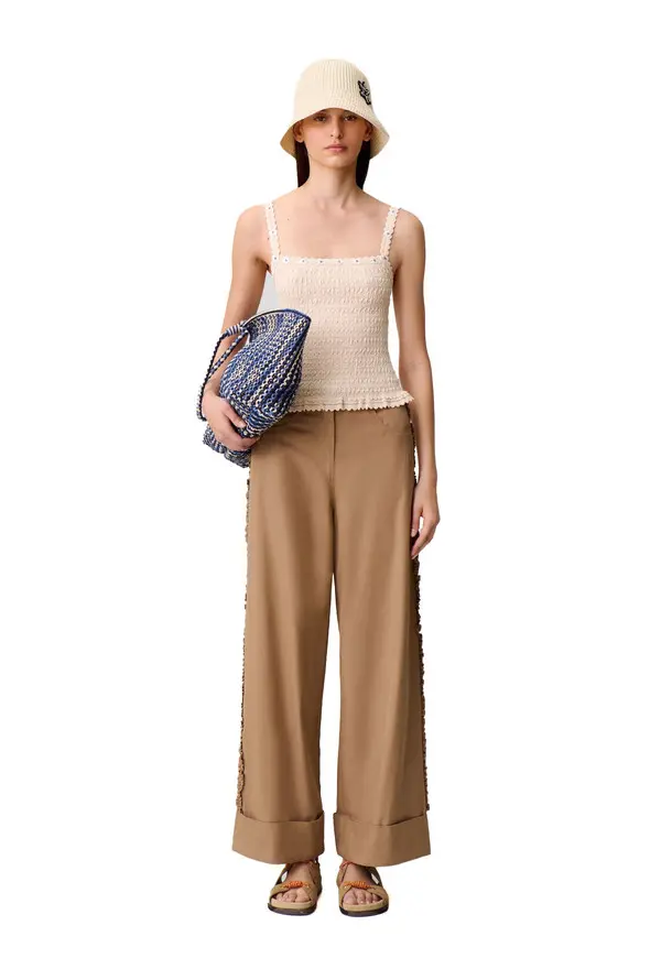 Relaxed Wide-Leg Trousers with Gathered Ruffles 3 Image
