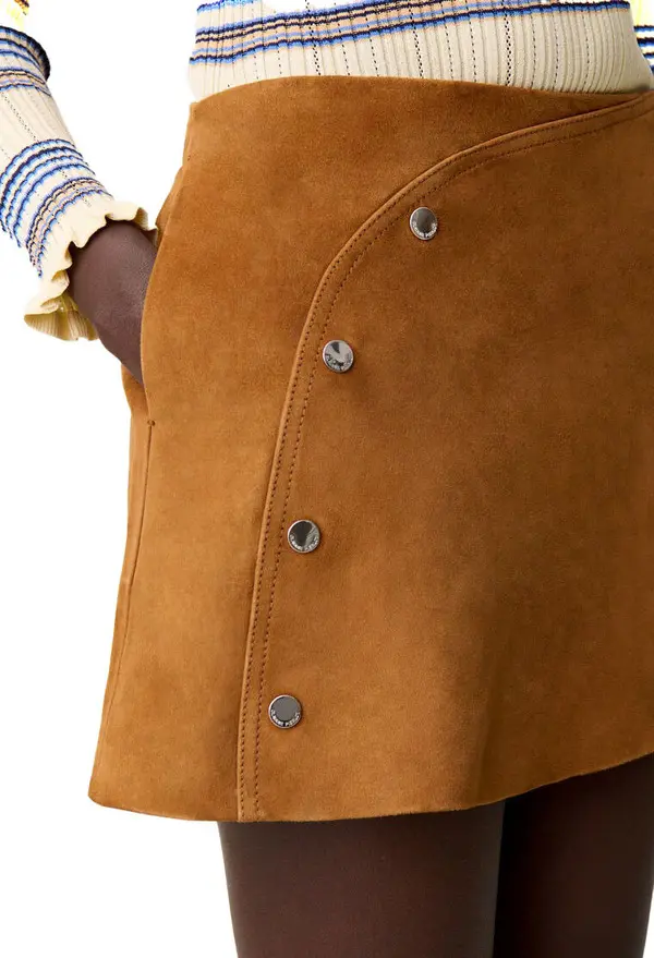 Suede Mini Skirt with Engraved Silver Details 1 Image