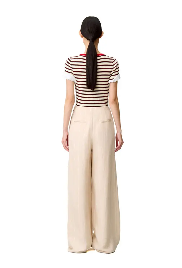 Wide Tailored Linen-Blend Trousers 3 Image