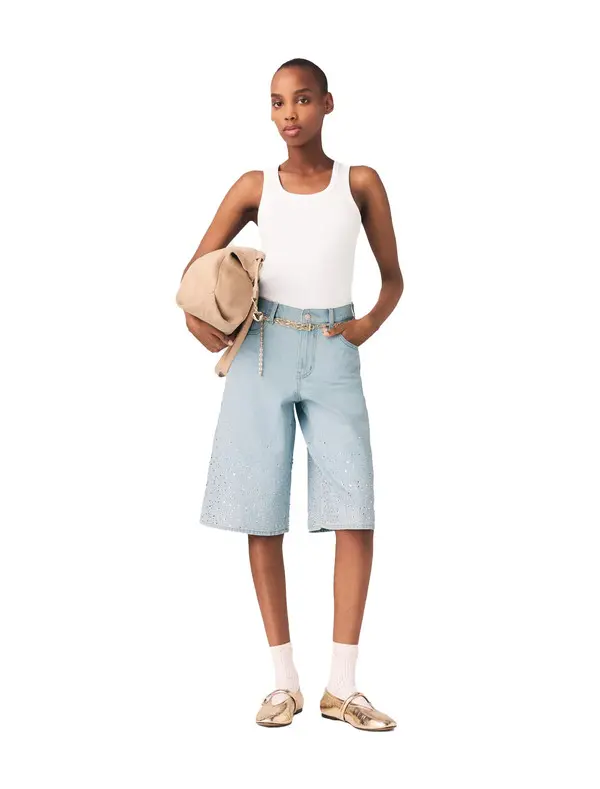 Rhinestone Bermuda Denim Shorts 2 Image