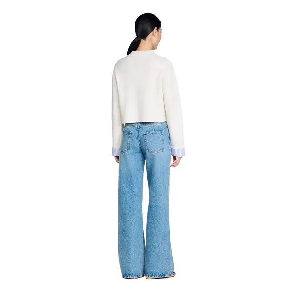 Polo Cardigan with Poplin Details 2 Image