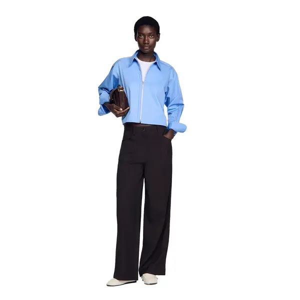 Cropped Logo Zip Cotton Shirt 1 Image