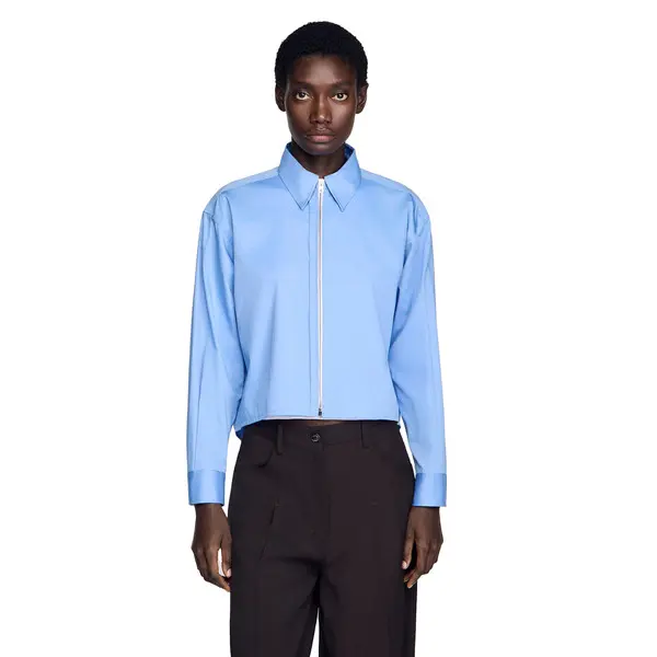 Cropped Logo Zip Cotton Shirt 2 Image