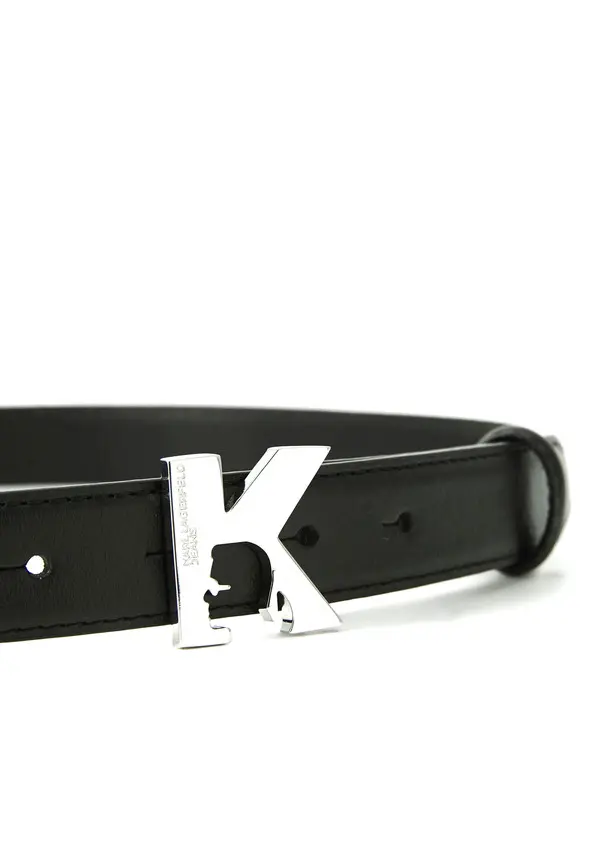 Leather Belt with Iconic Silver K Buckle 1 Image