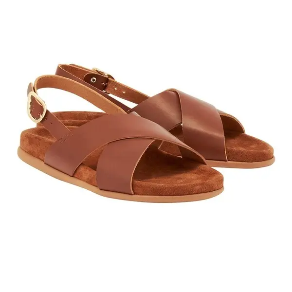 Cognac Leather Cross-Strap Sandals 1 Image