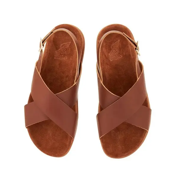 Cognac Leather Cross-Strap Sandals 2 Image