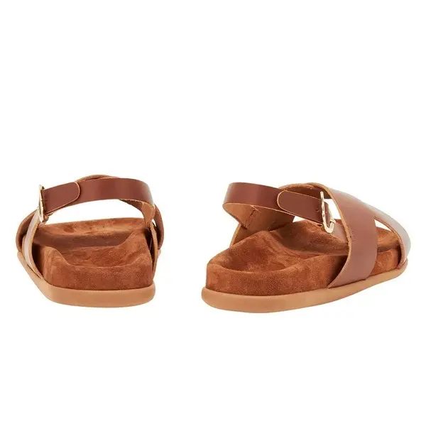 Cognac Leather Cross-Strap Sandals 3 Image