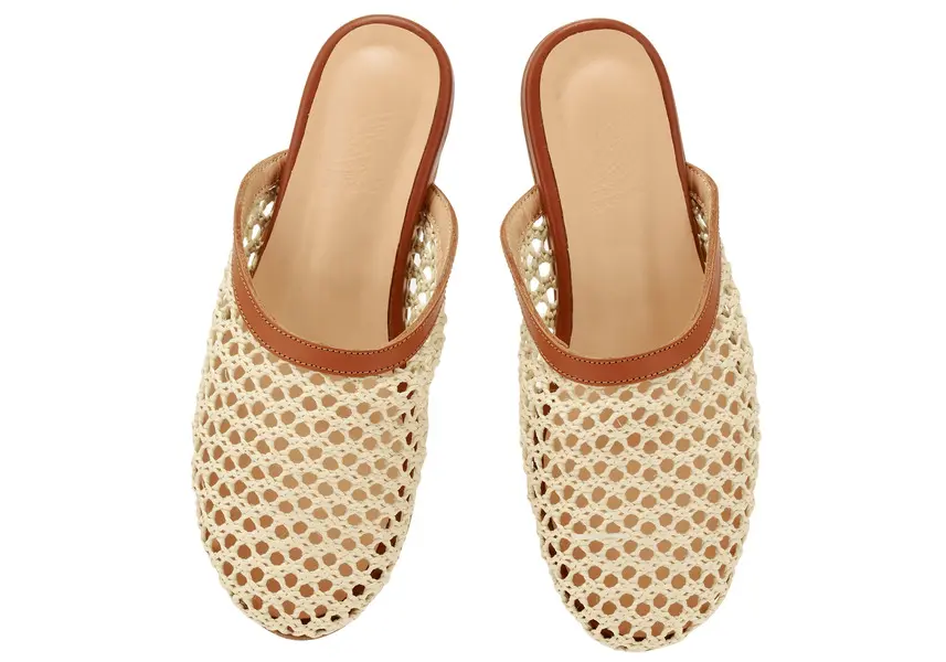 Woven Raffia Slipper with Leather Trim 1 Image