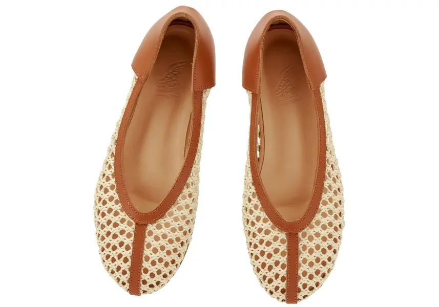 Woven Raffia Ballerina with Leather Details 1 Image