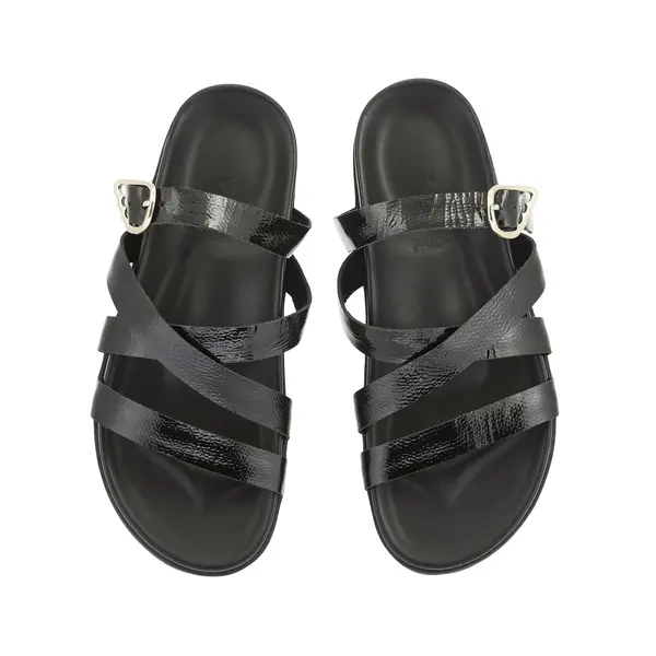 Glossy Leather Cross-Strap Slides 1 Image