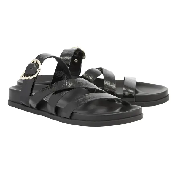 Glossy Leather Cross-Strap Slides 2 Image