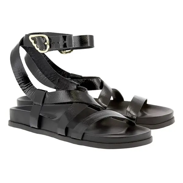 High-Gloss Patent Sandals with Gold Buckle 2 Image