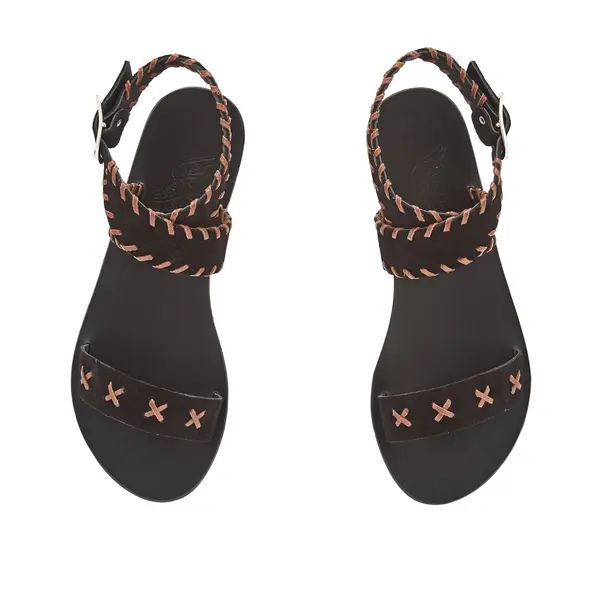 Suede Flat Sandals with Whipstitch Detail 1 Image