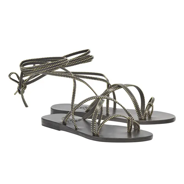 Leather Lace-Up Sandals with Gold Stitching 1 Image