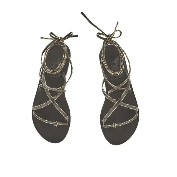 Leather Lace-Up Sandals with Gold Stitching 2 Image