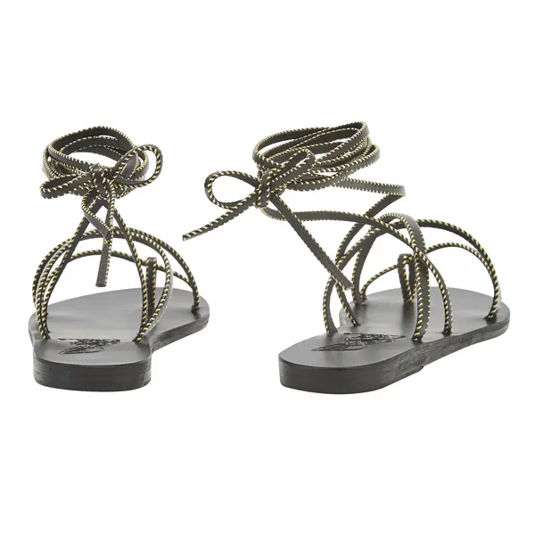 Leather Lace-Up Sandals with Gold Stitching 3 Image