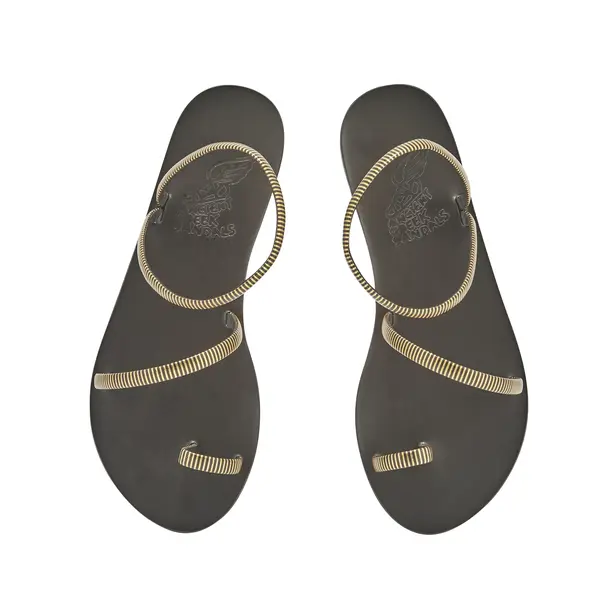 Leather Sandals with Gold Striped Straps 1 Image